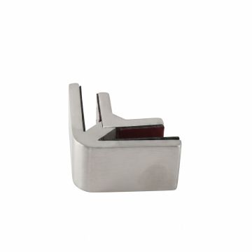 Uchwyt narożny aluminiowy do łączenia szkła – 50x63 mm, szkło 12-13,52 mm, aluminium, satyna