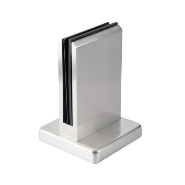 Uchwyt pionowy aluminiowy do szkła - spigot, 200 x 120 x 42mm, z maskownicą, szkło 16 - 17,52 mm, satyna
