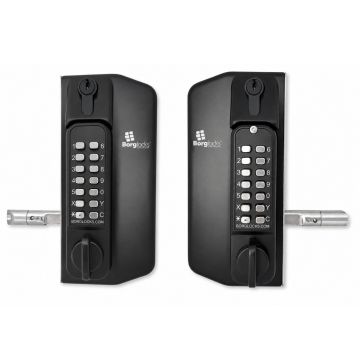 Dwustronny mechaniczny zamek szyfrowy BL3130DKO Borg Locks do bram metalowych - z klawiaturą ECP, pokrętłem zabezpieczającym przed podnoszeniem, blokadą klucza i zasuwą 65-80 mm