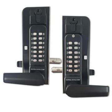 Dwustronny mechaniczny zamek szyfrowy BL3435KO Borg Locks do bram metalowych - z klawiaturą ECP, klamką i zasuwą zwalniającą