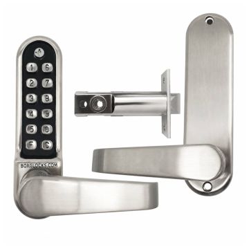 Metalowy zamek bramowy Borg Locks BL5401 ECP - jednostronny z klamką, klawiaturą ECP i zatrzaskiem 60 mm