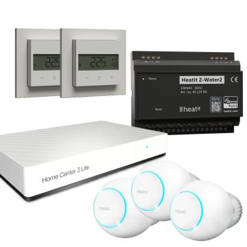 Zestaw inteligentnego ogrzewania z centralą FIBARO HC3 Lite + 3x głowica ZWE i Heatit Z-Water2 + 2x Z-Temp3 (Z-Wave 800)