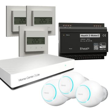 Zestaw inteligentnego ogrzewania z centralą FIBARO HC3 Lite + 3x głowica ZWE i Heatit Z-Water2 + 3x Z-Temp3 (Z-Wave 800)