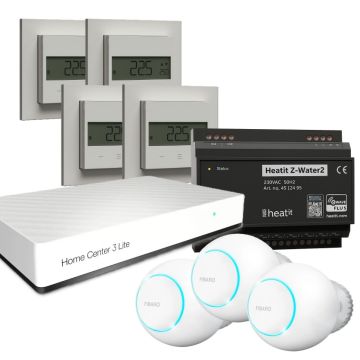 Zestaw inteligentnego ogrzewania z centralą FIBARO HC3 Lite + 3x głowica ZWE i Heatit Z-Water2 + 4x Z-Temp3 (Z-Wave 800)