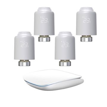 Zestaw 4 głowic termostatycznych Avatto TRV07 Zigbee 3.0 TUYA z bramką Avatto GW16-W ZigBee/Bluetooth Mesh (biała)