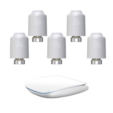 Zestaw 5 głowic termostatycznych Avatto TRV07 Zigbee 3.0 TUYA z bramką Avatto GW16-W ZigBee/Bluetooth Mesh (biała)