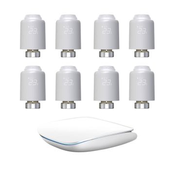 Zestaw 8 głowic termostatycznych Avatto TRV07 Zigbee 3.0 TUYA z bramką Avatto GW16-W ZigBee/Bluetooth Mesh (biała)