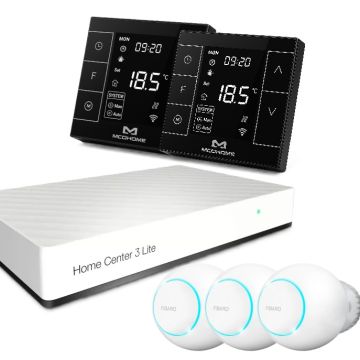 Zestaw inteligentnego sterowania ogrzewaniem podłogowym z centralą Fibaro i 3x głowicą FGT-001 + 2x MCOHOME MH7H-WH czarny