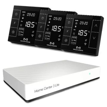 Zestaw inteligentnego sterowania ogrzewaniem podłogowym z centralą Fibaro + 3x MCOHOME MH7H-WH czarny