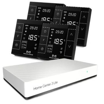 Zestaw inteligentnego sterowania ogrzewaniem podłogowym z centralą Fibaro + 4x MCOHOME MH7H-WH czarny