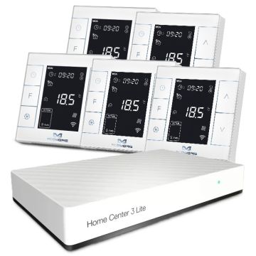 Zestaw inteligentnego sterowania ogrzewaniem podłogowym z centralą Fibaro + 5x MCOHOME MH7H-WH biały