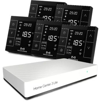 Zestaw inteligentnego sterowania ogrzewaniem podłogowym z centralą Fibaro + 5x MCOHOME MH7H-WH czarny