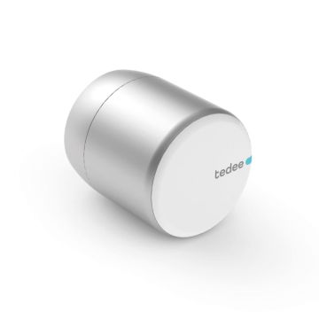 Inteligentny zamek Tedee Lock PRO (srebrny) w zestawie z mostkiem, wkładką modułową SLR 30-61/30 mm (typ A) oraz białą klawiaturą Tedee 2.0 TKV2.0B PRO
