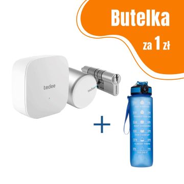 Inteligentny zamek GERDA Tedee PRO - srebrny, w zestawie z mostkiem oraz wkładką SLR 30-61/37-68 mm (typ C) + butelka motywacyjna z tritanu