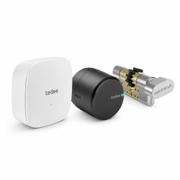 Inteligentny zamek Tedee Lock PRO - grafitowy + Tedee Bridge + wkładka EXXO SMART ZG 61/61, z zębatką i gałką