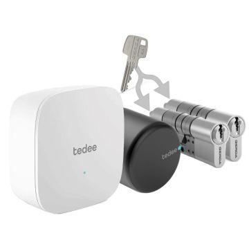 Inteligentny zestaw "góra dół jeden klucz" Tedee Lock Pro grafitowy + mostek + 2x wkładka modułowa Gerda SLR 30-61/37-68 mm (typ C)