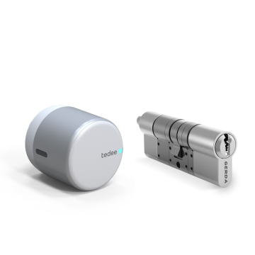 Zestaw inteligentny zamek tedee Lock GO2 srebrny z białym przyciskiem + wkładka Gerda SLR 30-61/37-68 mm (typ C)