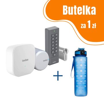 Inteligentny zamek GERDA Tedee GO - srebrny, w zestawie z mostkiem, klawiaturą oraz wkładką SLR 30-61/37-68 mm (typ C) + butelka motywacyjna z tritanu