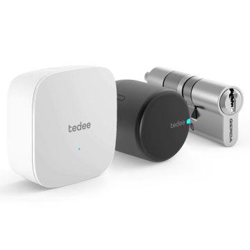 Zamek inteligentny Tedee Lock GO2 TLV2.0B-PL (grafitowy) w zestawie z mostkiem i wkładką modułową SLR 30-61/30 mm (typ A)