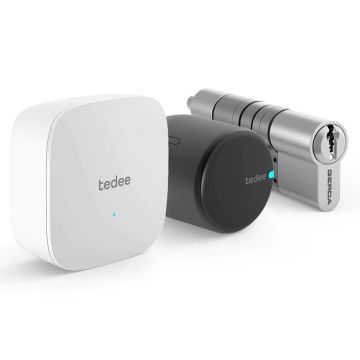 Inteligentny zamek tedee Lock GO2 TLV2.0B-PL (grafitowy) w zestawie z mostkiem i wkładką modułową SLR 30-61/37-68 mm (typ C) 