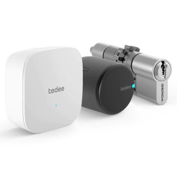 Inteligentny zamek tedee Lock GO2 TLV2.0B-PL (grafitowy) w zestawie z mostkiem i wkładką modułową SLR 30-61/37-68 mm (typ D) 