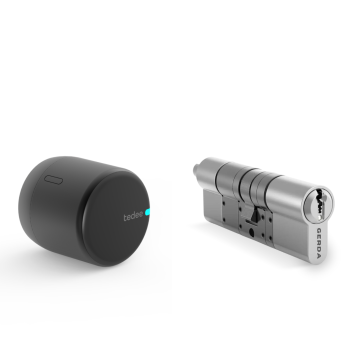Zestaw inteligentny zamek tedee Lock GO2 grafitowy z czarnym przyciskiem + wkładka Gerda SLR 30-61/37-68 mm (typ C)