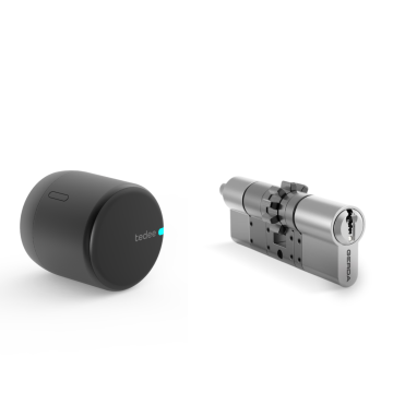 Zestaw inteligentny zamek tedee Lock GO2 grafitowy z czarnym przyciskiem + wkładka Gerda 30-61/37-68 mm (typ D)