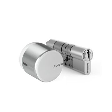 Zestaw inteligentny zamek Tedee Lock GO2 (aluminium) srebrny z białym przyciskiem + wkładka Gerda SLR 30-61/37-68 mm (typ C)