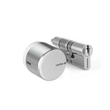 Zestaw inteligentny zamek Tedee Lock GO2 (aluminium) srebrny z białym przyciskiem + wkładka Gerda SLR 30-61/30 mm (typ A)