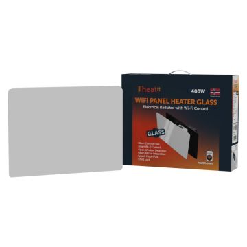 Grzejnik elektryczny Heatit WiFi Glass Panel Heater - WiFi, Bluetooth, 400 W, biały ze szklanym frontem