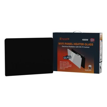 Grzejnik elektryczny Heatit WiFi Glass Panel Heater - WiFi, Bluetooth, 400 W, czarny ze szklanym frontem