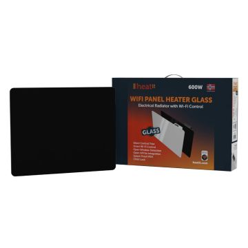 Grzejnik elektryczny Heatit WiFi Glass Panel Heater - WiFi, Bluetooth, 600 W, czarny ze szklanym frontem