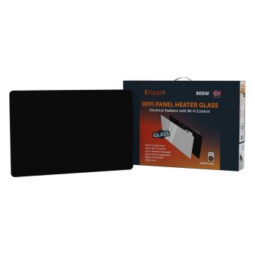 Grzejnik elektryczny Heatit WiFi Glass Panel Heater - WiFi, Bluetooth, 800 W, czarny ze szklanym frontem