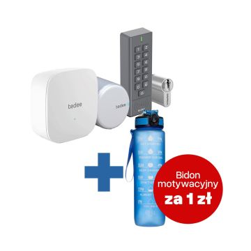Inteligentny zamek GERDA Tedee GO - srebrny, w zestawie z mostkiem, klawiaturą oraz wkładką SLR 30-61/37-68 mm (typ C) + butelka motywacyjna z tritanu