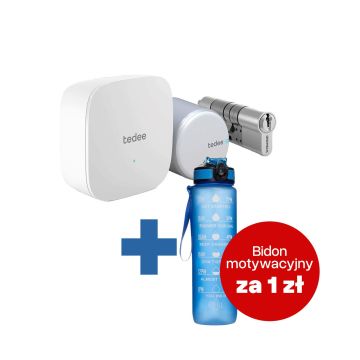 Inteligentny zamek GERDA Tedee GO - srebrny, zestaw z mostkiem oraz wkładką SLR 30-61/37-68 mm (typ C) + butelka motywacyjna z tritanu