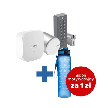 Inteligentny zamek GERDA Tedee PRO - srebrny, w zestawie z mostkiem, klawiaturą oraz wkładką SLR 30-61/37-68 mm (typ C) + butelka motywacyjna z tritanu. 
