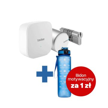 Inteligentny zamek GERDA Tedee PRO - srebrny, w zestawie z mostkiem oraz wkładką SLR 30-61/37-68 mm (typ C) + butelka motywacyjna z tritanu