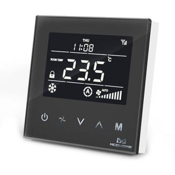 Termostat do sterowania klimatyzacją centralną 4-rurową typu Fan Coil MCOHome MH8-FC4 Z-Wave czarny