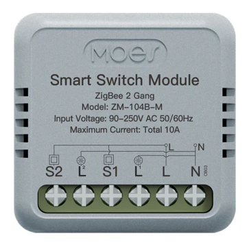Przekaznik dopuszkowy podwójny Mini Zigbee Moes ZM-104B-M Tuya
