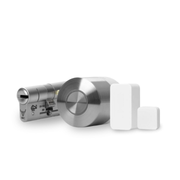 Inteligentny zamek Nuki Smart Lock Ultra w zestawie z białym czujnikiem otwarcia drzwi NUKI Door Sensor