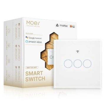 Przełącznik szklany dotykowy potrójny Moes (MWS-EU3-WH) Biały Matter