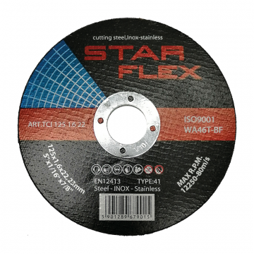 STAR FLEX Tarcza tnąca T41-125-1,6 A46R-BF-INOX. 
Tarcza do cięcia stali czarnej, nierdzewnej i kwasoodpornej.