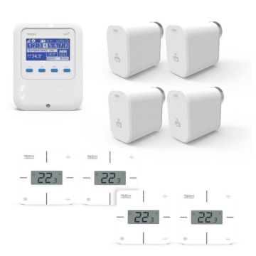 Zestaw do sterowania ogrzewaniem grzejnikowym dla 4 pomieszczeń TECH Wi-Fi 8S + 4x R-8x + 4x STT-869 (WG.04.0030)