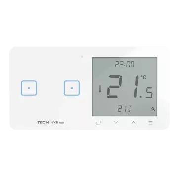 Szklany regulator pokojowy + włącznik dwupolowy TechSterowniki SINUM WSR-02L Lewa Biały (WG.23.0091)
