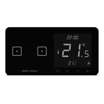 Szklany regulator pokojowy + włącznik dwupolowy TechSterowniki SINUM WSR-02L Lewa Czarny (WG.23.0092)