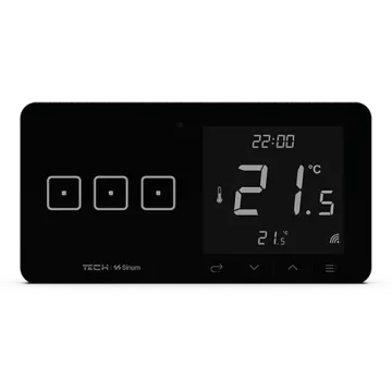 Szklany regulator pokojowy + włącznik trójpolowy TechSterowniki SINUM WSR-03L Lewa Czarny (WG.23.0095)