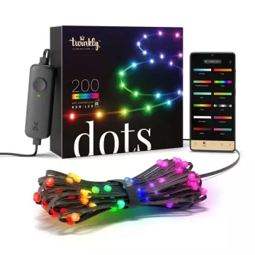 Inteligentne oświetlenie Twinkly Dots - 200 RGB LED Lights String, Black Wire, Plug Type C