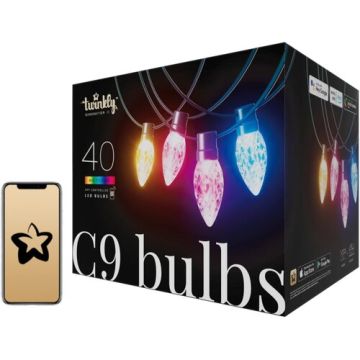Łańcuch świetlny - sopelki Twinkly C9 Bulbs String - 40 RGB LED, Faceted, Green Wire, Plug Type F