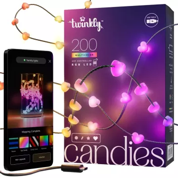 Lampki łańcuchowe - serduszka Twinkly Strings USB - 200 Heart-shaped RGB LEDs, Green Wire, USB-C