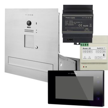 Zestaw wideodomofonowy: skrzynka na listy na głęboki słupek S1201A-SKM + monitor M1021 czarny + zasilacz P28/36 + moduł B5